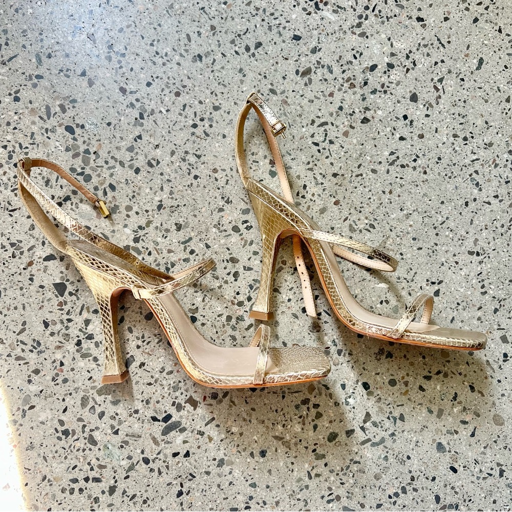 SCHUTZ Gold Strappy Heels - Picture 3 of 9